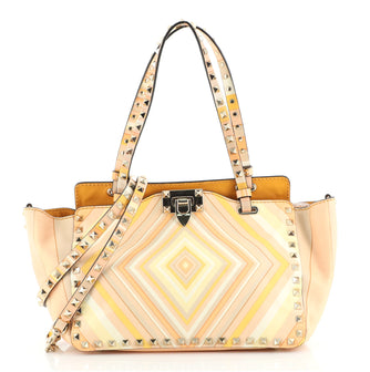 Valentino 1975 Rockstud Tote Striped Leather Small