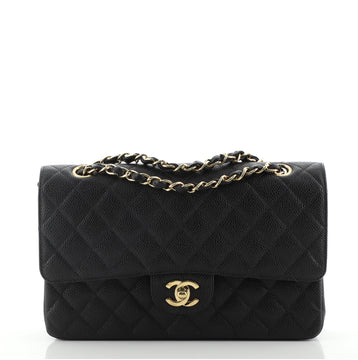 Chanel Vintage Classic Double Flap Bag Quilted Caviar Medium