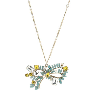 Chanel CC Bijoux Ribbon Pendant Necklace Metal with Crystals and Faux Pearls