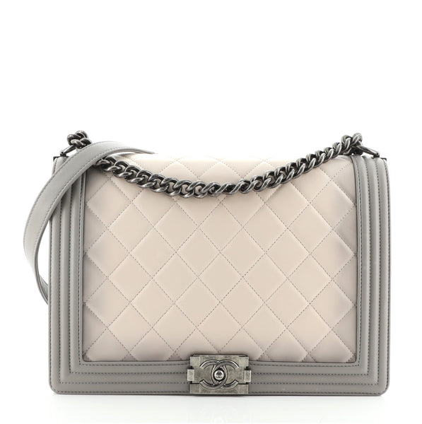 CHANEL Ombre Boy Large Quilted Flap Bag Grey Leather ref.969605