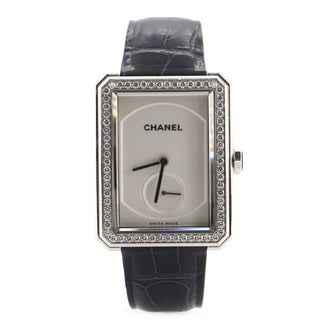 Chanel Boy·Friend Manual Watch White Gold and Alligator with Diamond Bezel 28