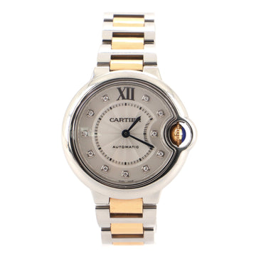 Cartier Ballon Bleu de Cartier Automatic Watch Stainless Steel and Rose Gold with Diamond Markers 33