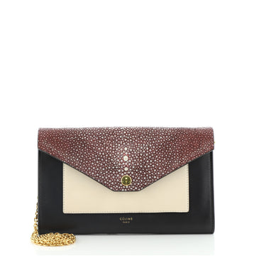 Celine Pocket Envelope Wallet on Chain Leather and Stingray Small
