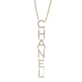 Chanel Vertical Logo Necklace Metal with Crystal