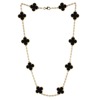 Van Cleef & Arpels Vintage Alhambra 10 Motifs Necklace 18K Yellow Gold and Onyx