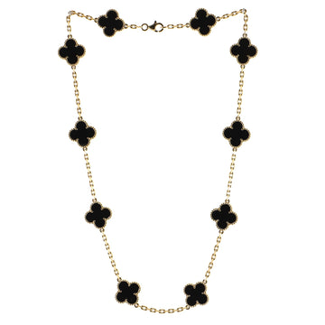 Van Cleef & Arpels Vintage Alhambra 10 Motifs Necklace 18K Yellow Gold and Onyx
