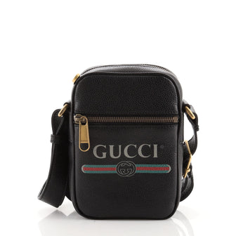 Gucci Logo Zip Messenger Bag Printed Leather Mini