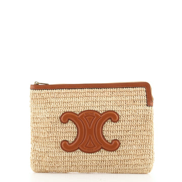 Celine Triomphe Zip Pouch Woven Raffia Small
