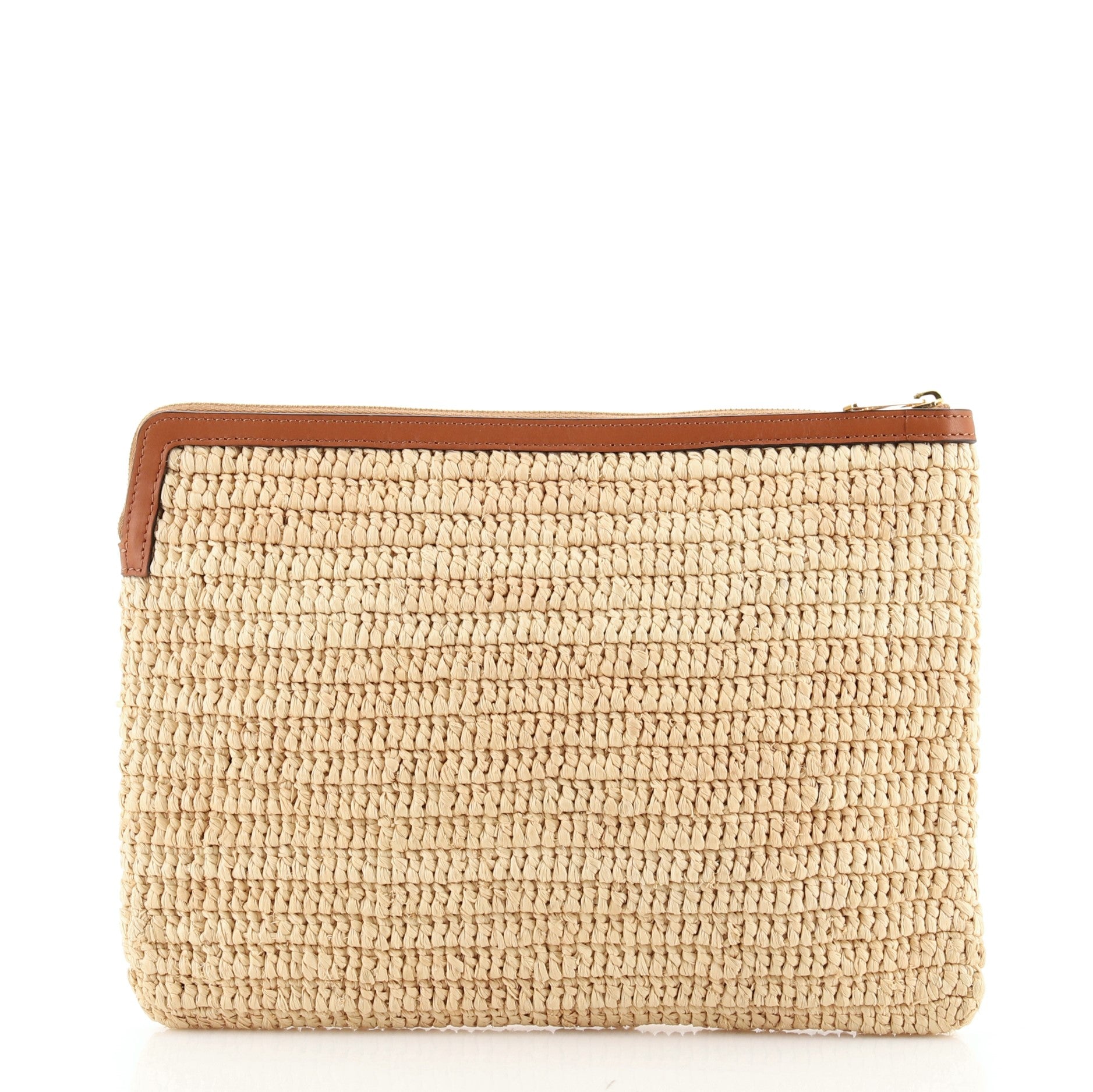 Celine Triomphe Zip Pouch Woven Raffia Small Neutral 7440548