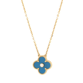 Van Cleef & Arpels Vintage Alhambra Pendant Necklace 18K Yellow Gold and Sèvres Porcelain with Diamond