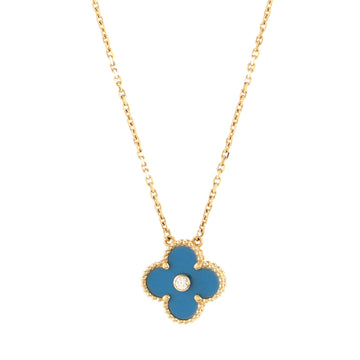 Van Cleef & Arpels Vintage Alhambra Pendant Necklace 18K Yellow Gold and Sèvres Porcelain with Diamond