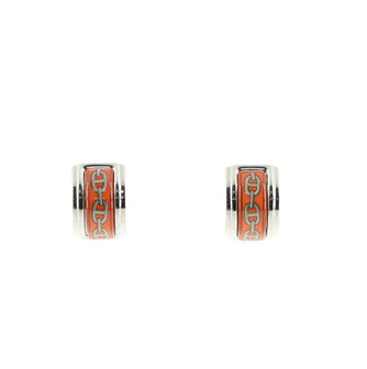 Hermes Vintage Half Hoop Clip-On Earrings Printed Enamel and Metal