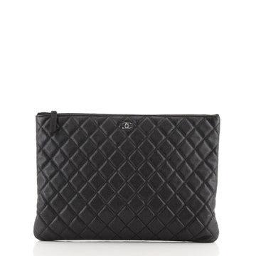 Chanel O Case Clutch Quilted Caviar Large