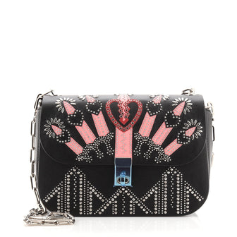 Valentino Love Blade Shoulder Bag Embroidered Leather Small
