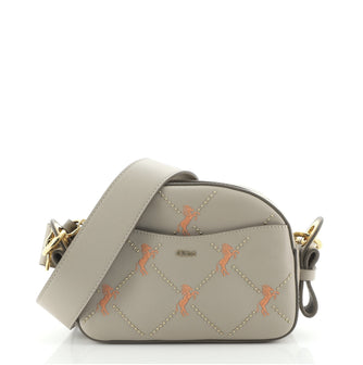 Chloe Dome Shoulder Bag Studded Embroidered Leather Small