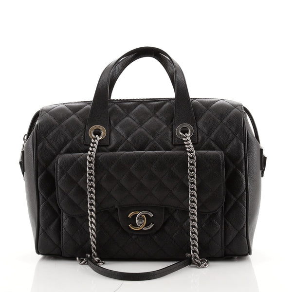 Chanel White Medium Quilted Casual Pocket Bowling Bag