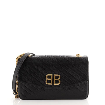 Balenciaga BB Chain Round Shoulder Bag Quilted Embroidered Leather Medium