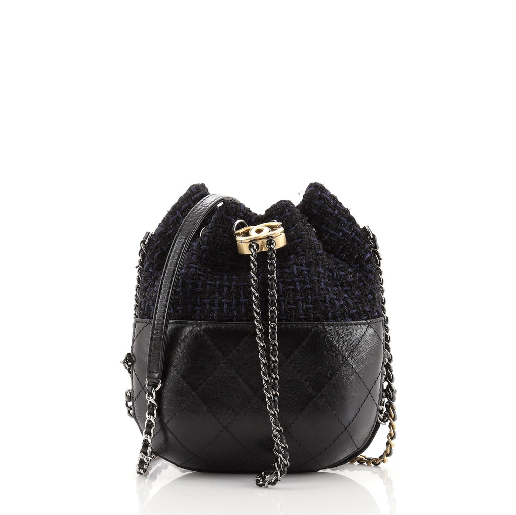 Chanel Gabrielle Drawstring Bag Quilted Calfskin and Tweed Small Black  74556187
