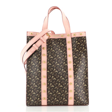 Burberry Portrait Tote Monogram Print E-Canvas with Studded Leather Small