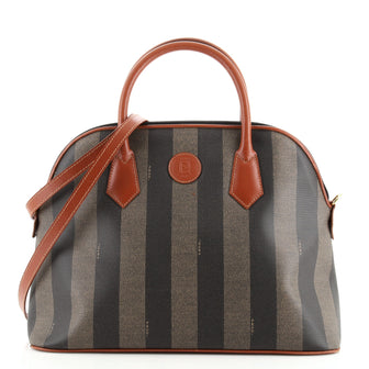 Fendi Vintage Pequin Convertible Dome Satchel Coated Canvas Large