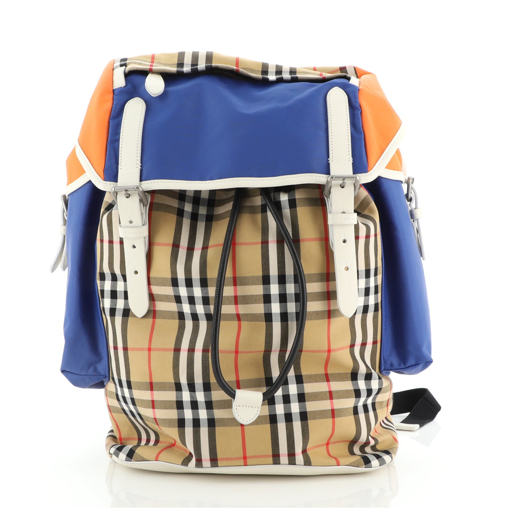 Burberry Ranger Backpack Vintage Check Nylon and Leather Blue 74556203