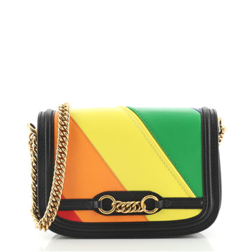 Burberry Link Flap Bag Striped Leather