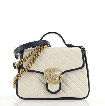 Gucci GG Marmont Top Handle Flap Bag Diagonal Quilted Leather Mini