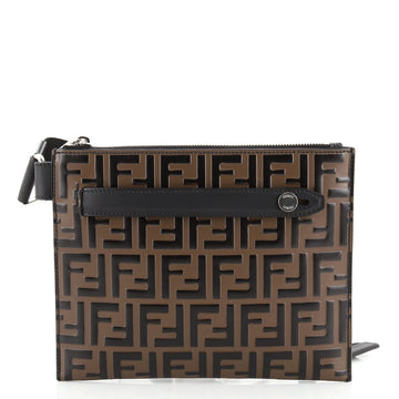Fendi Messenger Bag Logo Embossed Leather