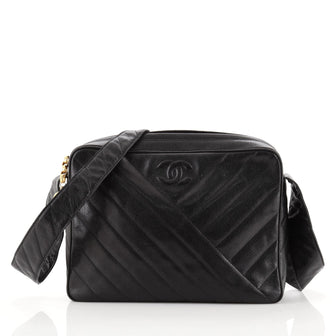 Chanel Vintage CC Camera Shoulder Bag Diagonal Quilted Caviar Medium