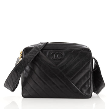 Chanel Vintage CC Camera Shoulder Bag Diagonal Quilted Caviar Medium