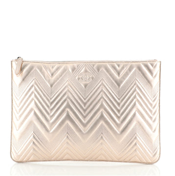 Chanel O Case Clutch Chevron Metallic Calfskin Large