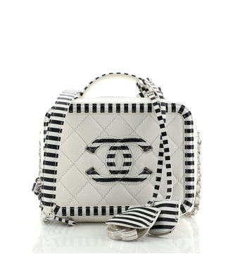 Chanel Filigree Vanity Case Quilted Caviar with Striped Leather Small