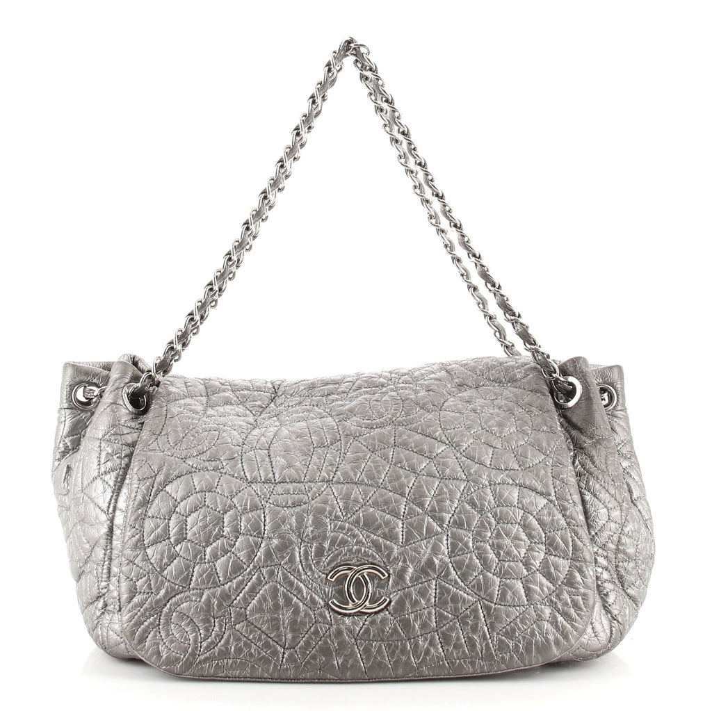 Chanel Graphic Edge Accordion Flap Bag Patent Vinyl Silver 7455639