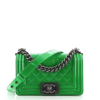 Chanel Boy Flap Bag Quilted Patent Small