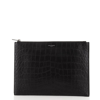 Saint Laurent Zip Pouch Crocodile Embossed Leather Medium