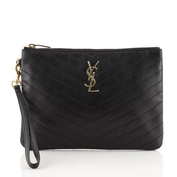Saint Laurent Classic Monogram Wristlet Pouch Matelasse Chevron Leather Small
