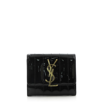 Saint Laurent Vicky Flap Wallet Vertical Quilted Patent Compact