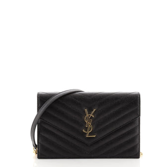 Saint Laurent Classic Monogram Wallet on Chain Matelasse Chevron Leather Small