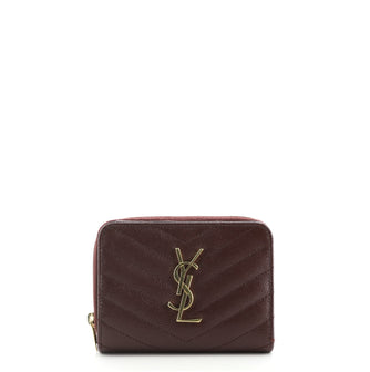 Saint Laurent Classic Monogram Zip Around Wallet Matelasse Chevron Leather Compact