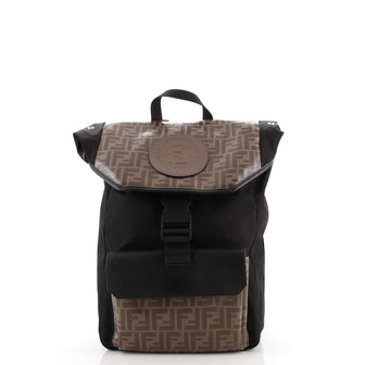 Fendi FF Logo Stamp Buckle Backpack Zucca Coated Canvas with Nylon