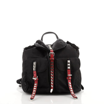 Prada New Vela Backpack Tessuto with Studded Leather