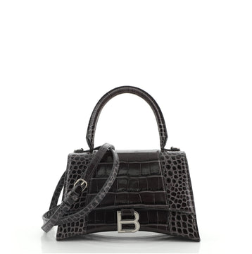 Balenciaga Hourglass Top Handle Bag Crocodile Embossed Leather Small