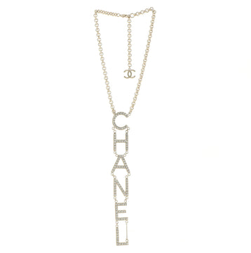 Chanel Vertical Logo Necklace Metal with Crystal