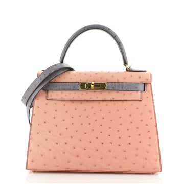 Hermes Kelly Handbag Bicolor Ostrich with Gold Hardware 28