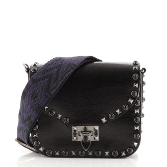 Valentino Rolling Rockstud Flip Lock Flap Bag Leather with Cabochons Small