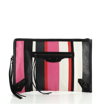 Balenciaga Zip Around Classic Studs Clutch Striped Leather Medium