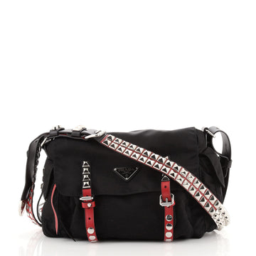 Prada New Vela Messenger Tessuto with Studded Leather Medium