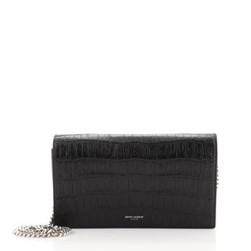 Saint Laurent Paris Chain Wallet Crocodile Embossed Leather
