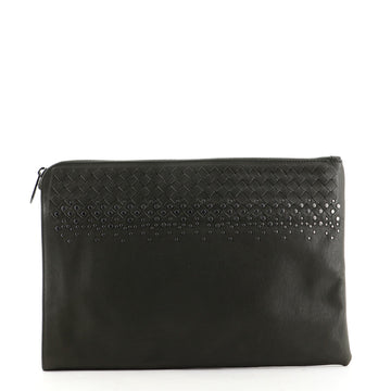 Bottega Veneta Zip Pouch Leather with Studded Intrecciato Detail Large
