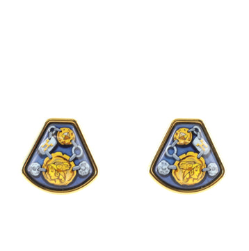 Hermes Vintage Clip-On Earrings Printed Enamel and Metal